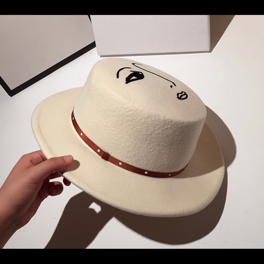 100% wool Brown color face design flat top Fedora hat - Picture 5 of 9